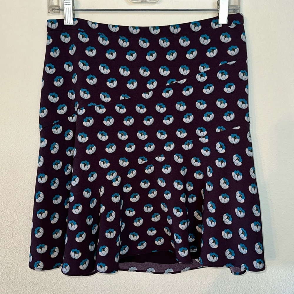 ANN TAYLOR LOFT Purple Floral Flounce Lined Bias Cut Skirt Size 4